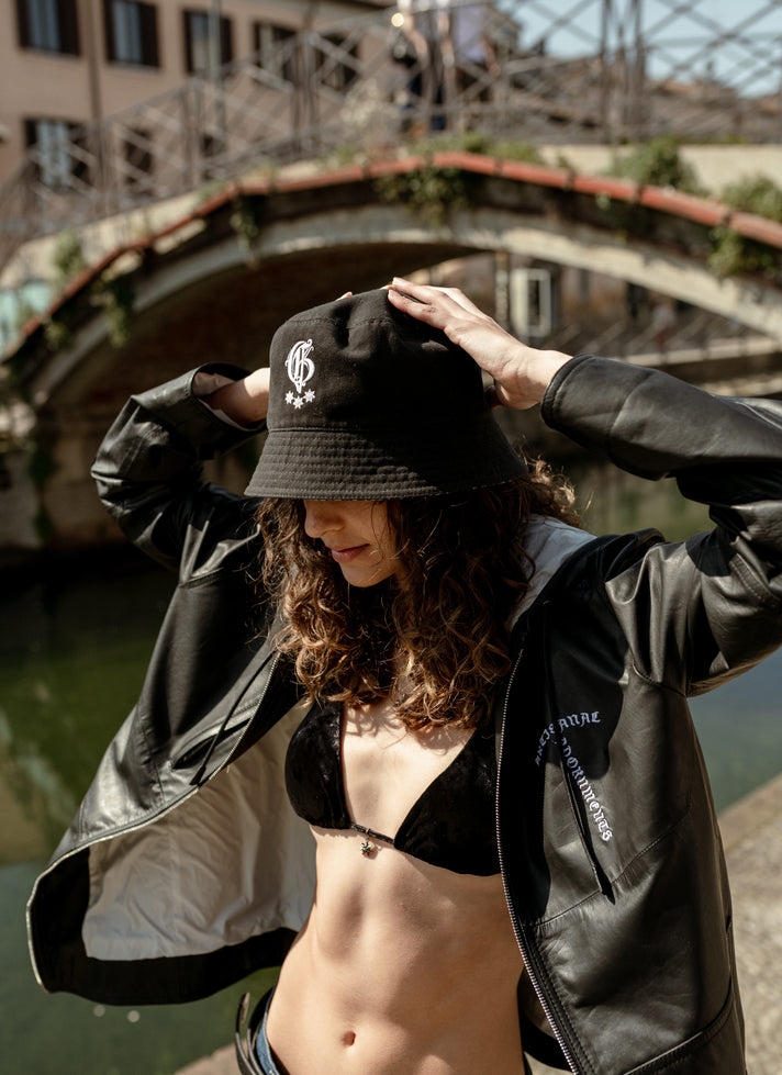 Black calfskin hooded jacket