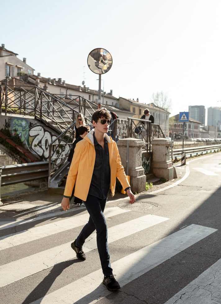 Yellow calfskin hooded jacket