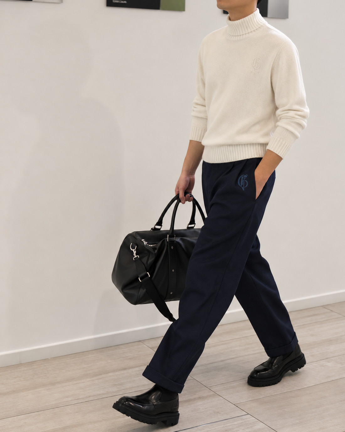 Loose Fit Blue French Terry Cotton-Wool Knit Denim Pants