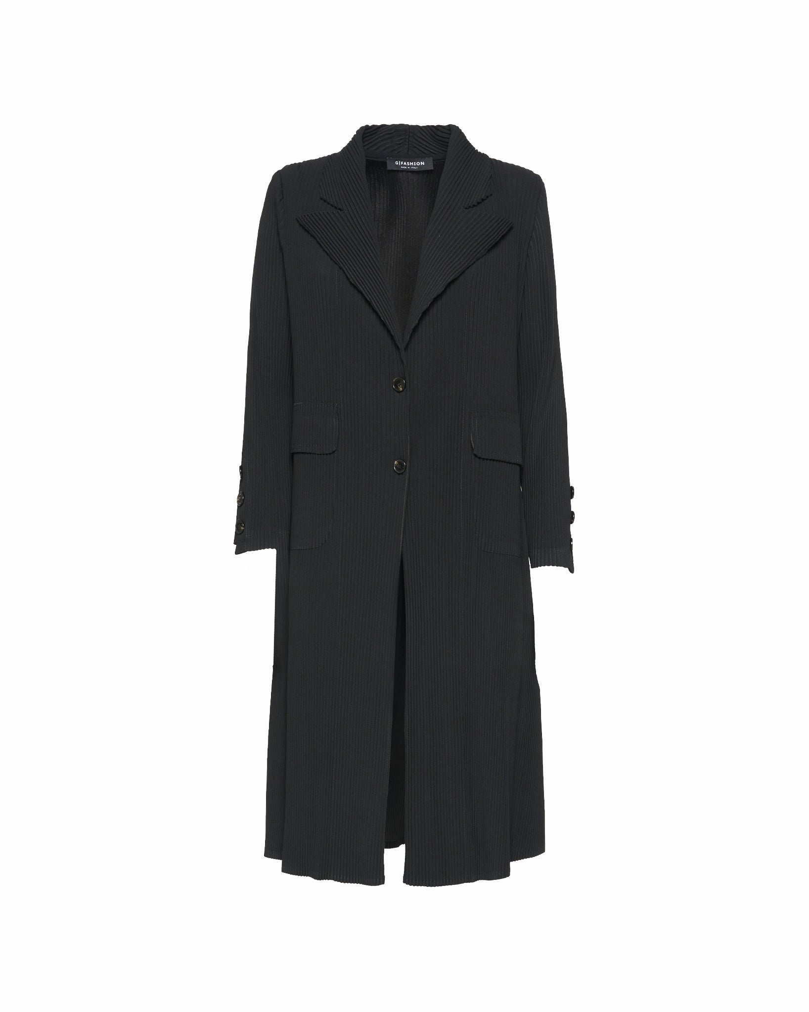 EvoFlow Black Trench Coat with Buttons
