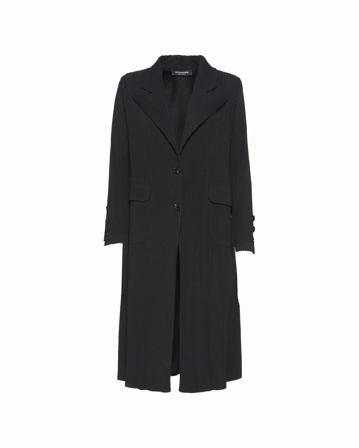EvoFlow Black Trench Coat with Buttons