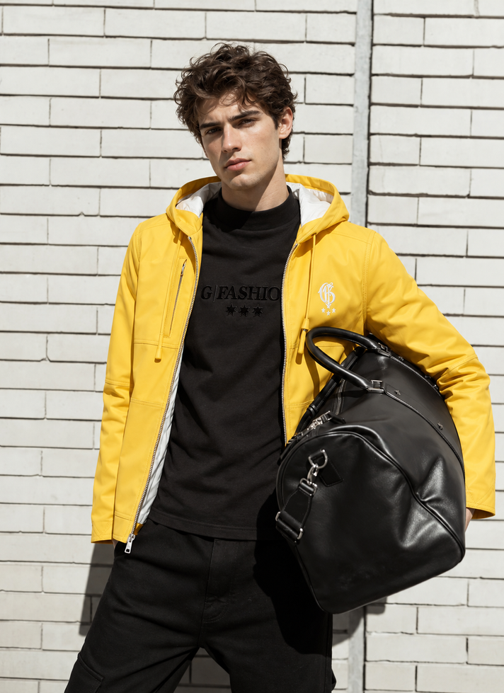 Yellow calfskin hooded jacket