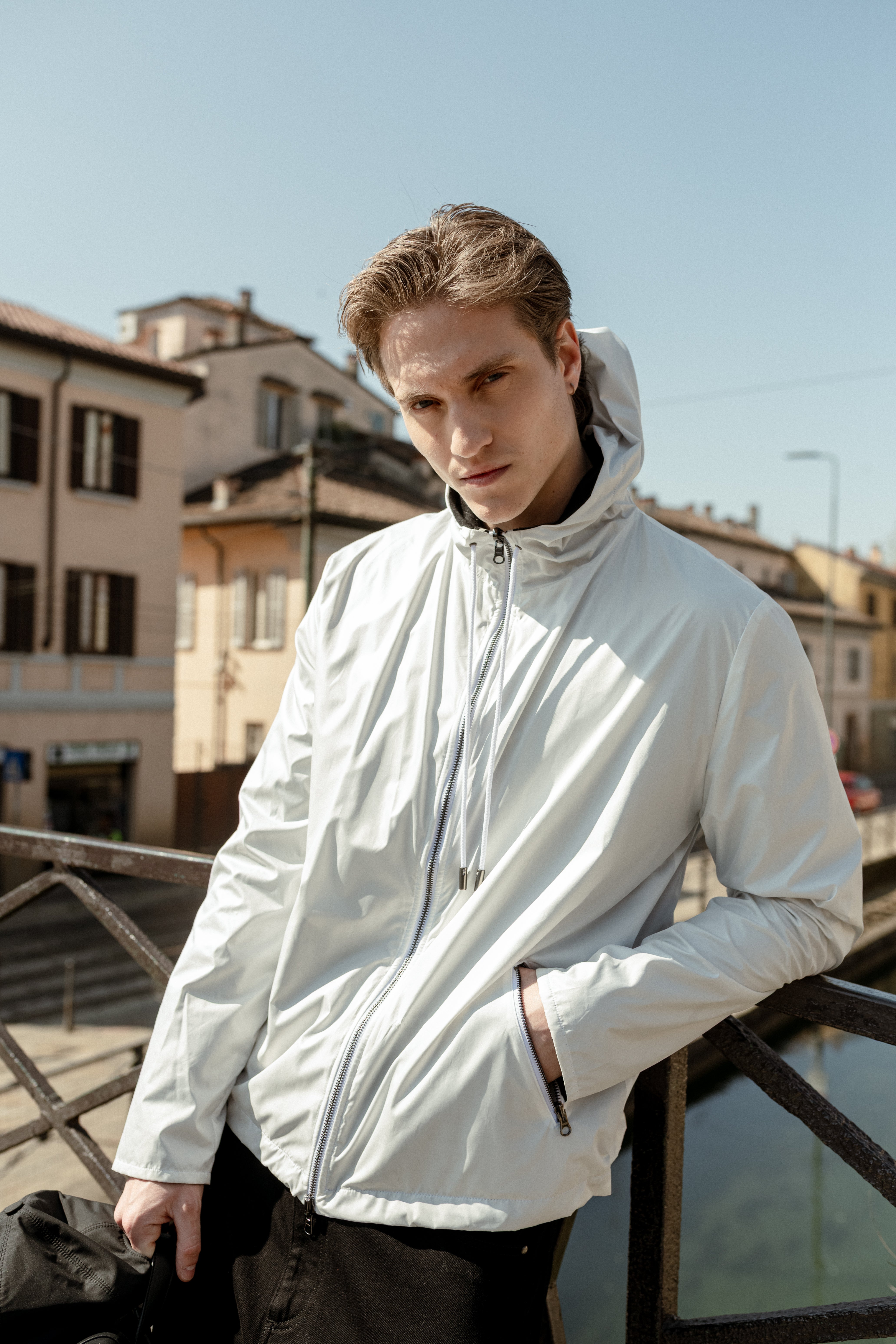 Black reversible rain jacket