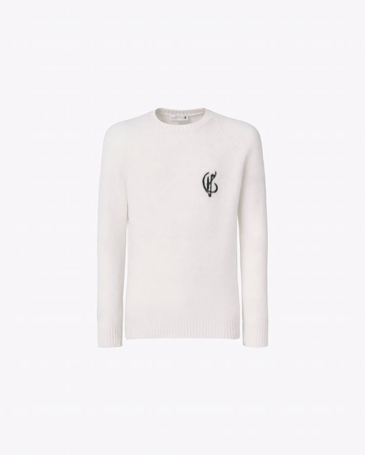 白色圆领羊绒衫