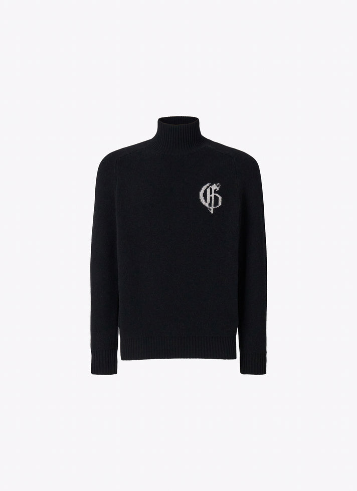 Black knitted turtleneck sweater with logo - G|Forever