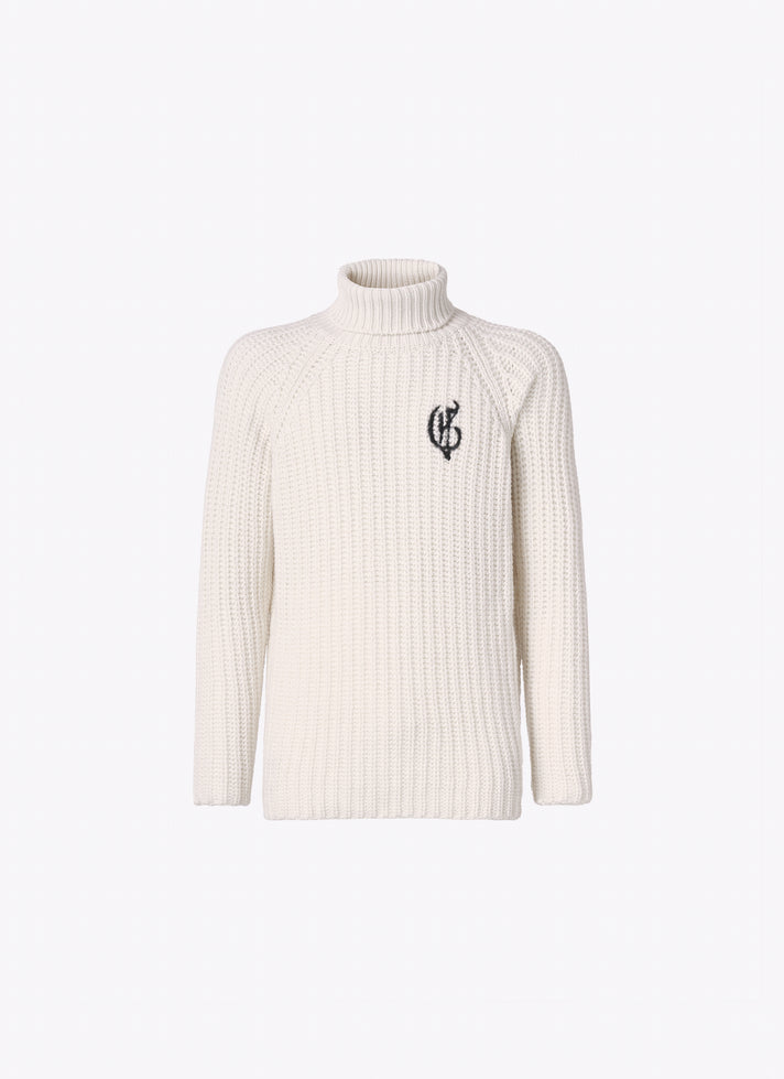 Beige rib knit turtleneck sweater - G|Forever