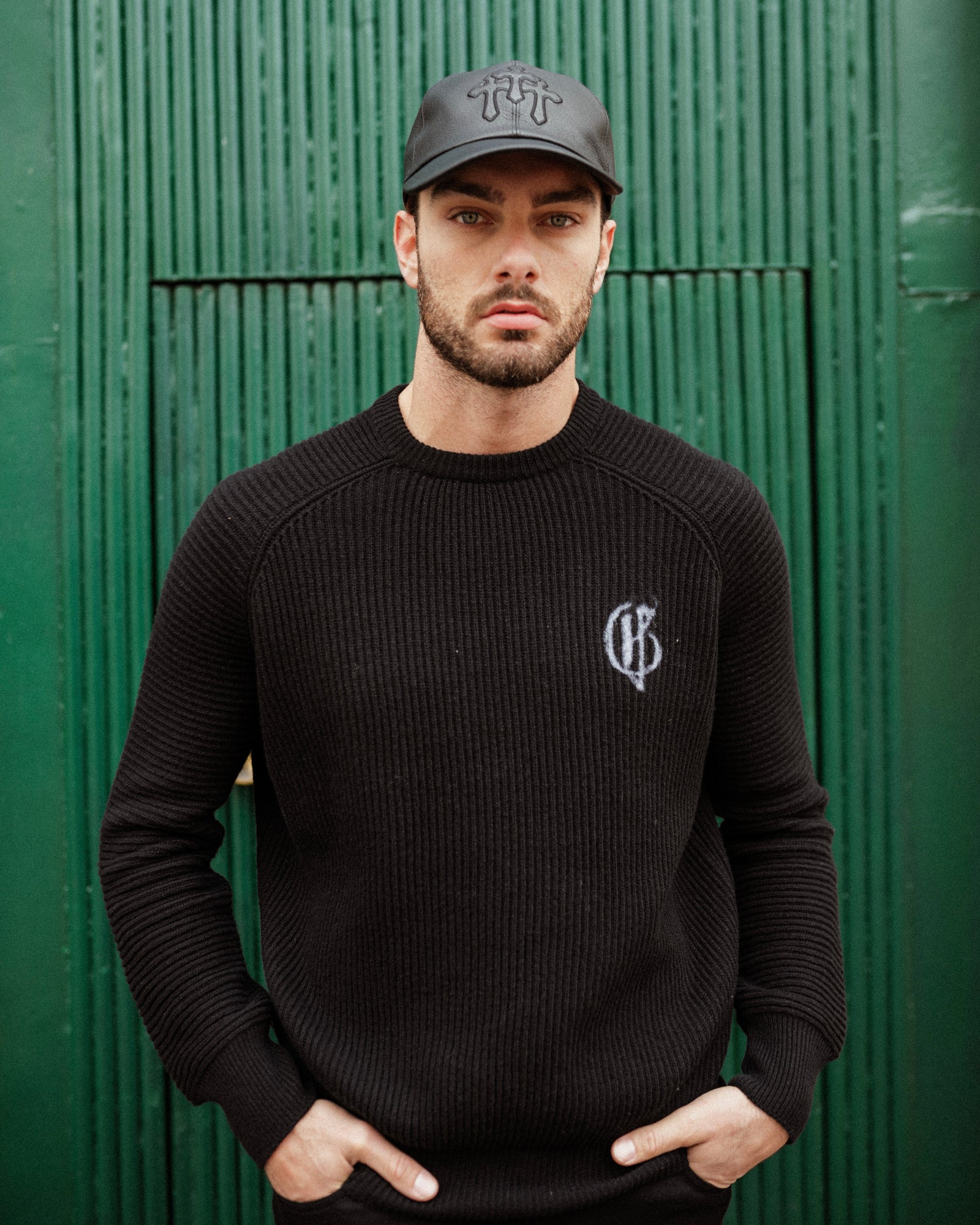 Rib knit black sweater