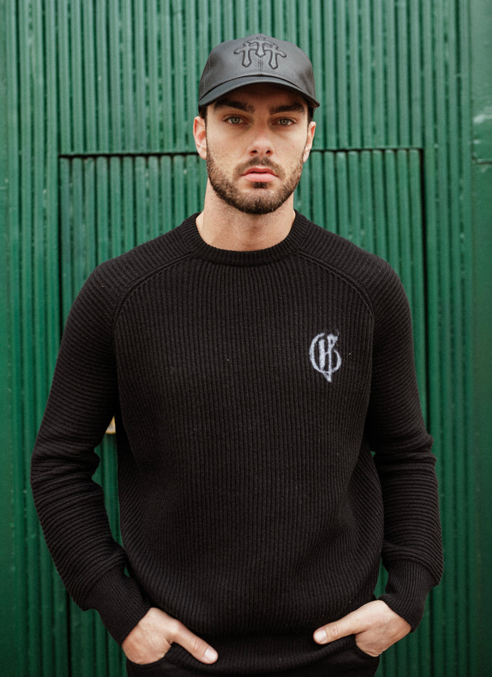 Rib knit black sweater