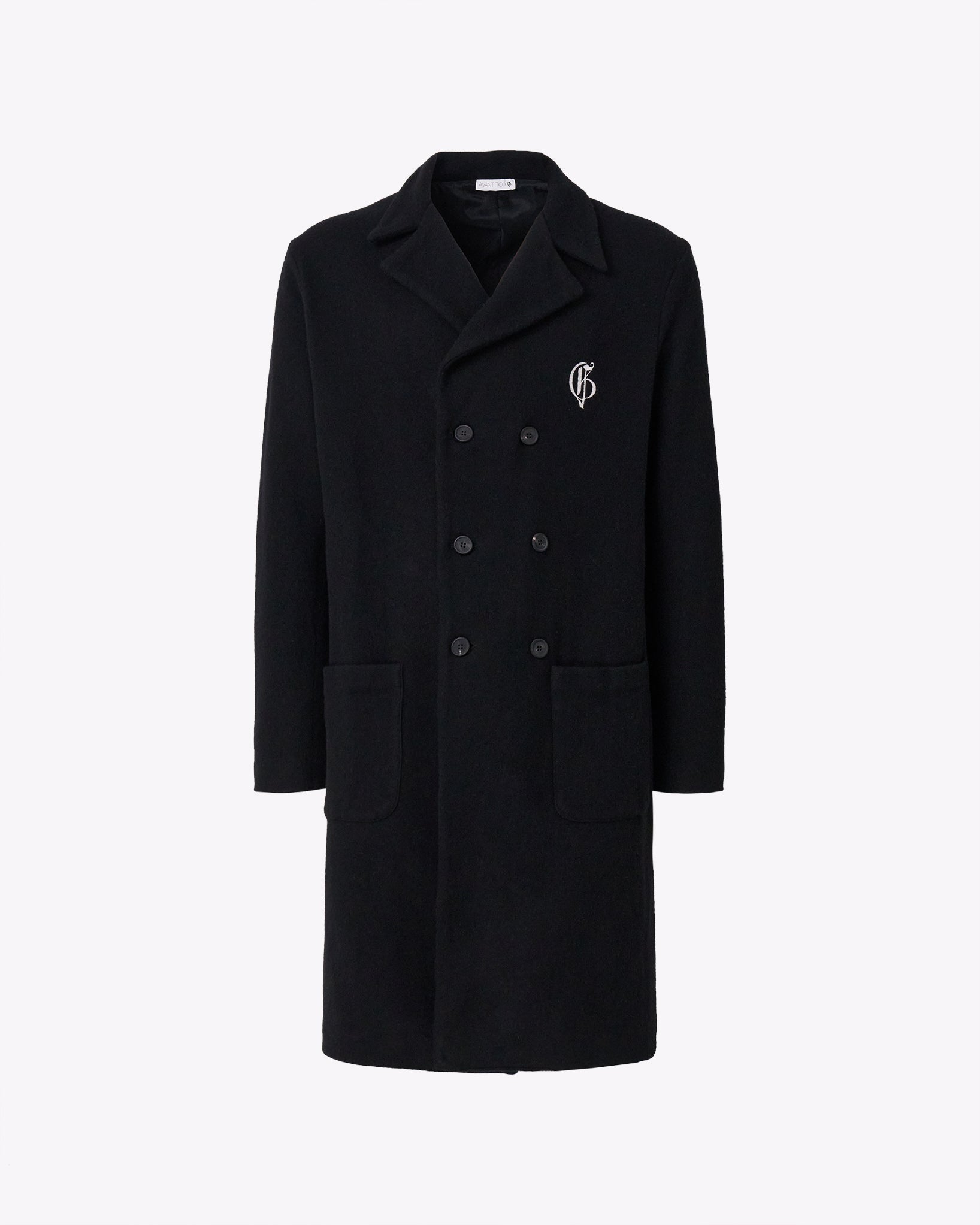 带标志双排扣中长款大衣