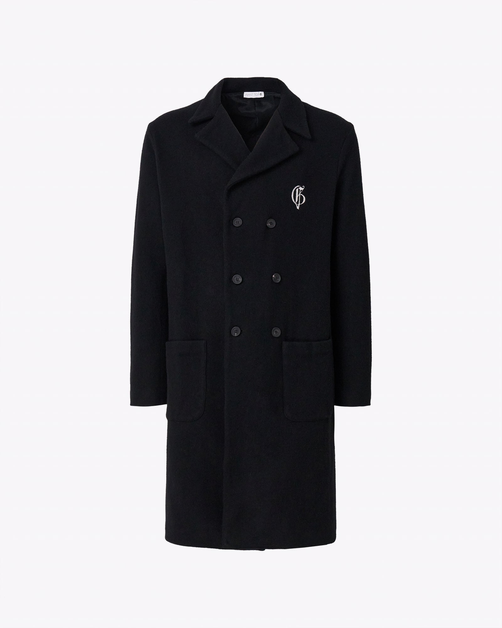 带标志双排扣中长款大衣