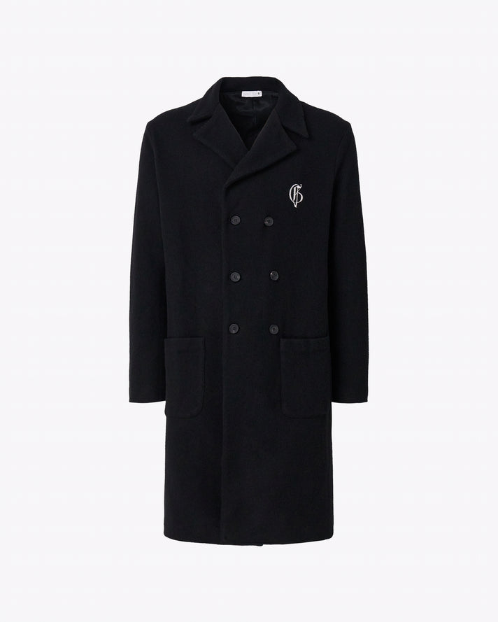 Double-breasted midi coat with logo