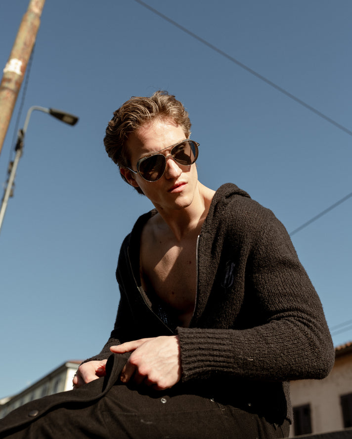 Black woven hoodie