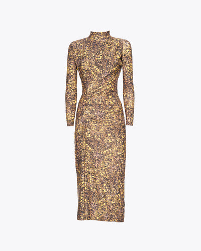 YELLOW SPIRAL MIDI DRESS