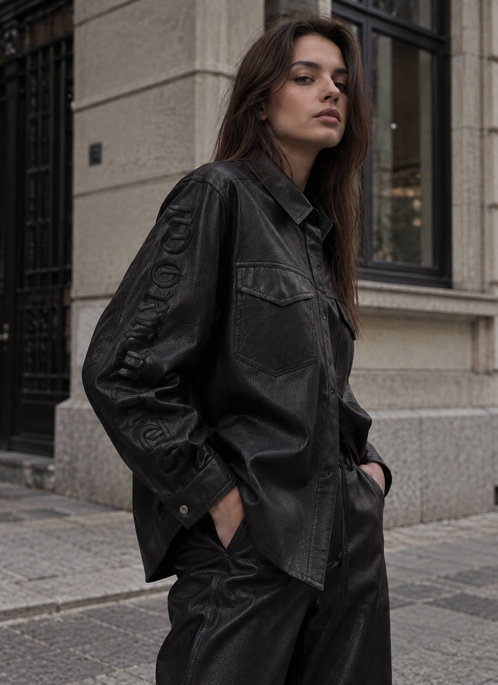 BLUISH BLACK LAMB NAPPA LEATHER SHIRT
