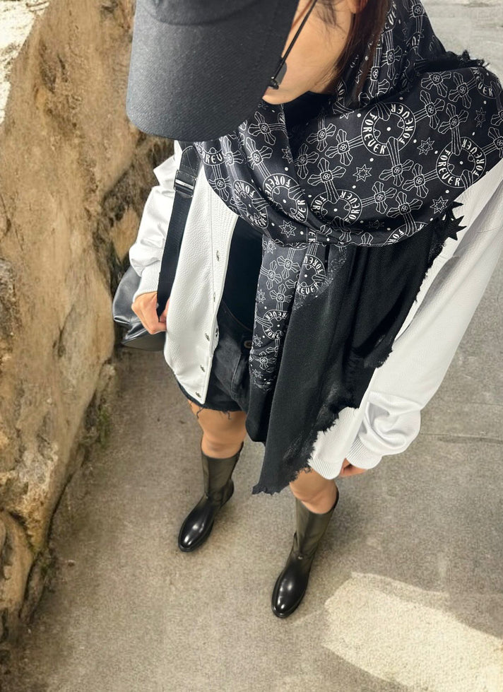 Black patchwork spiral scarf