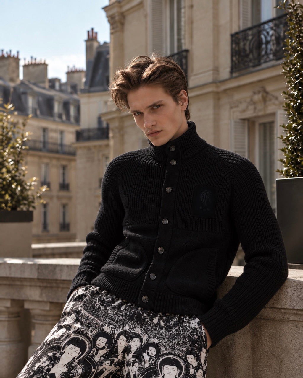 Black cardigan with fur collar