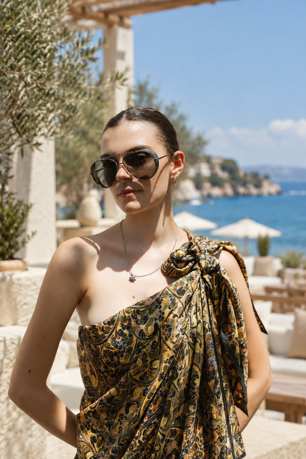 Buddha yellow rectangle scarf