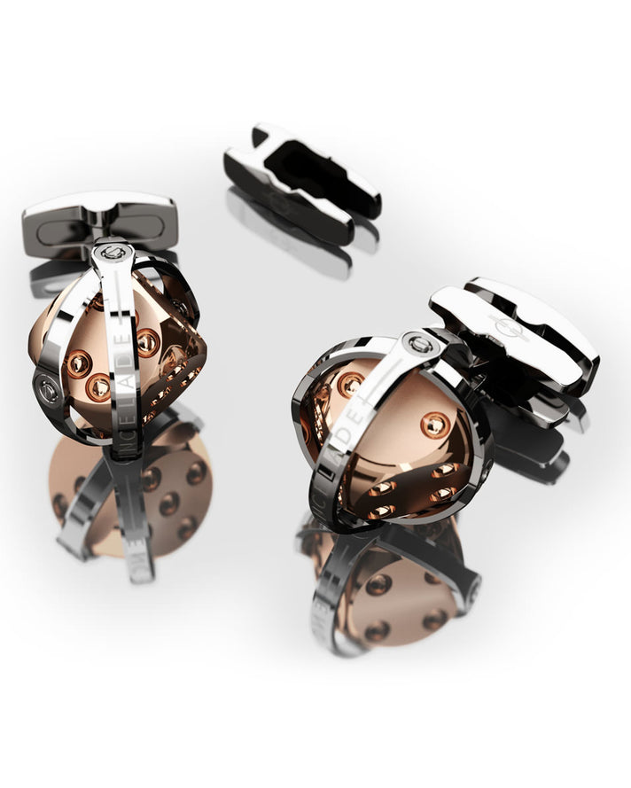 CUFFLINKS DICE STEEL & RED GOLD