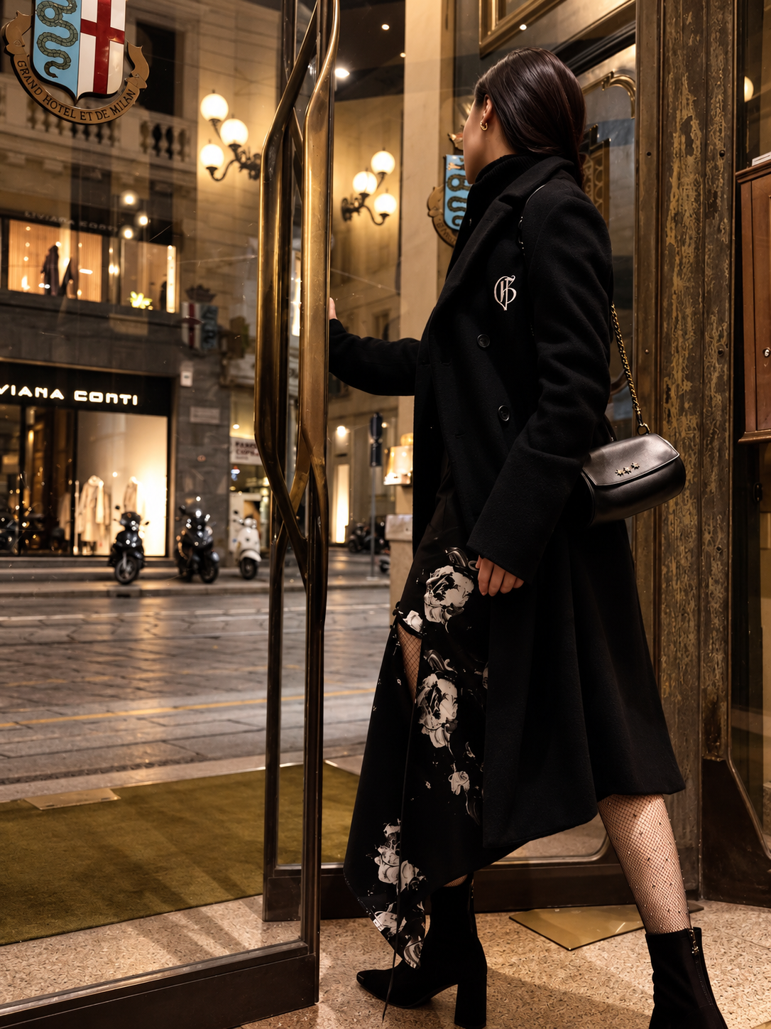 Double-breasted midi coat with logo