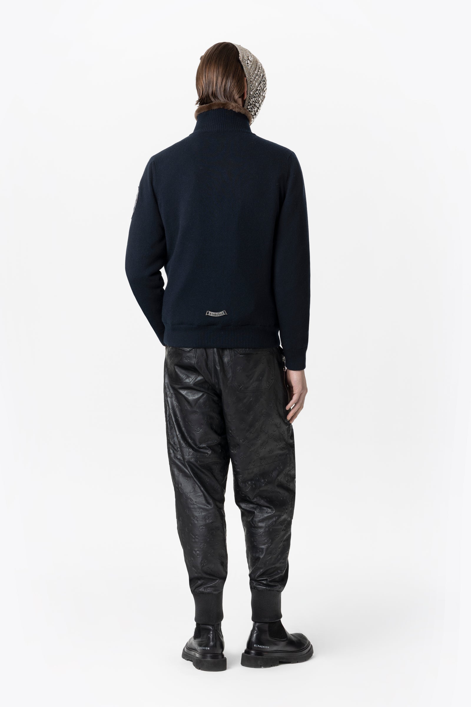 Dark Blue Cashmere Bomber Jacket with Beaver fur