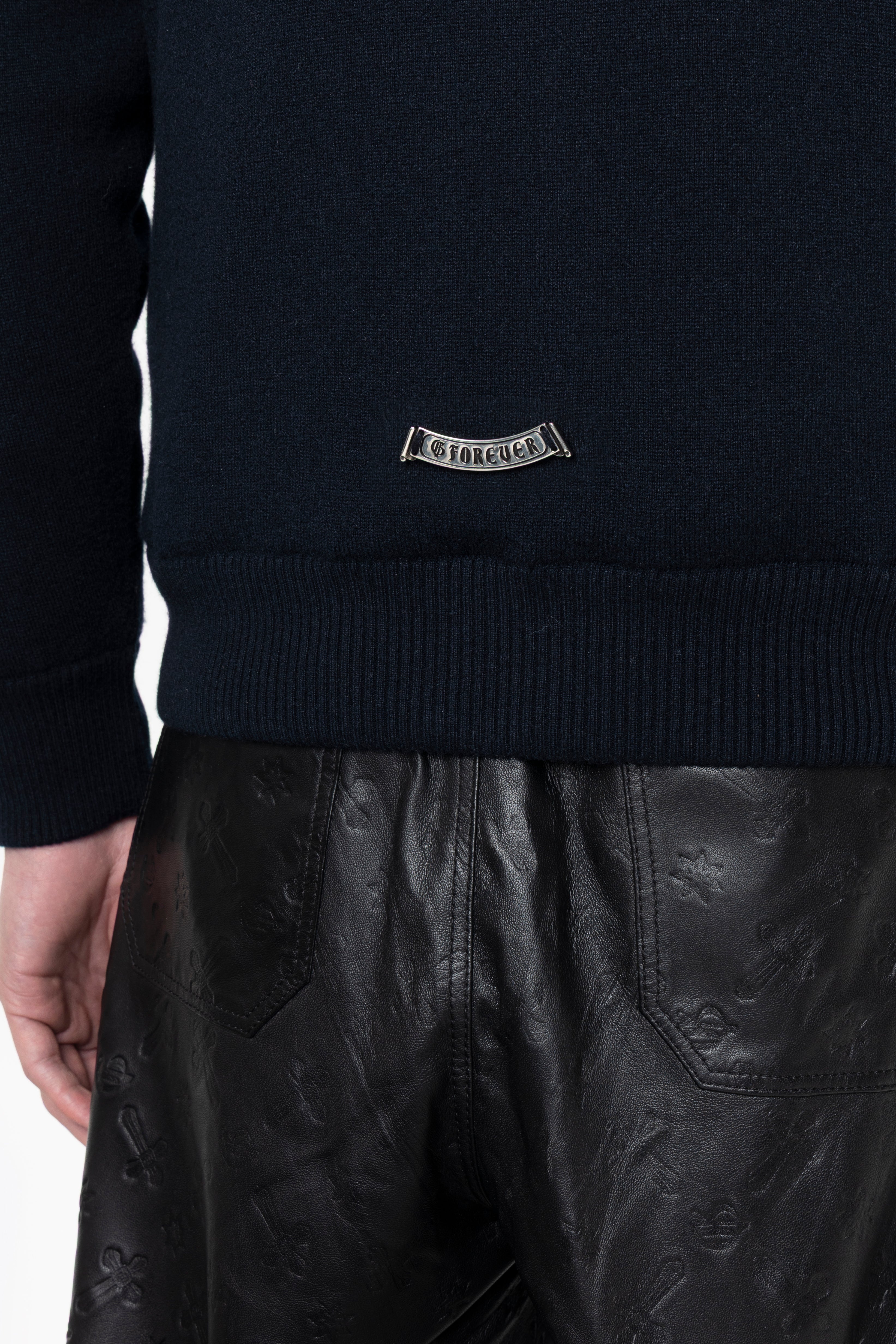 Dark Blue Cashmere Bomber Jacket with Beaver fur