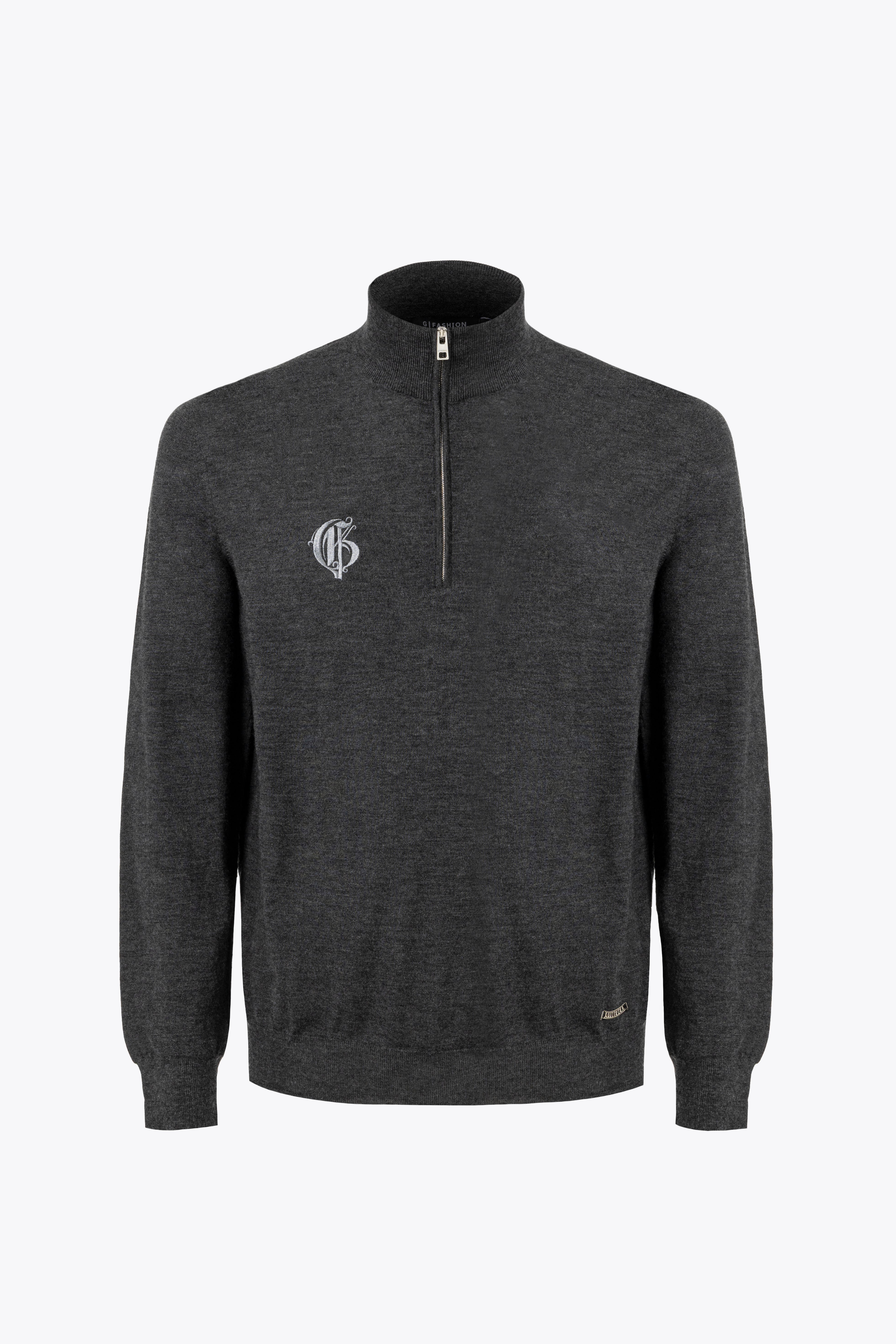 Grey Half-Zip Cashmere Silk Mockneck