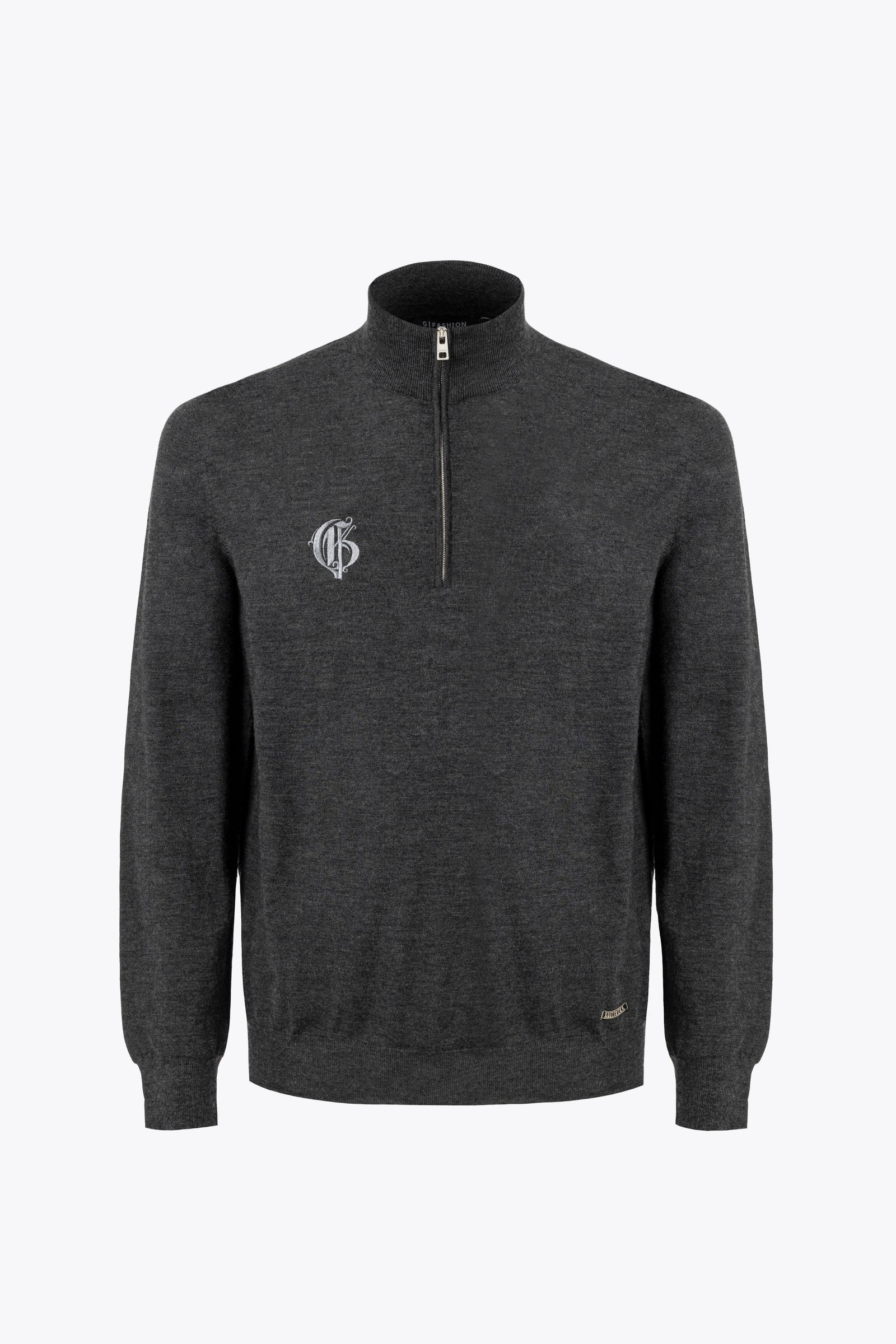 Grey Half-Zip Cashmere Silk Mockneck