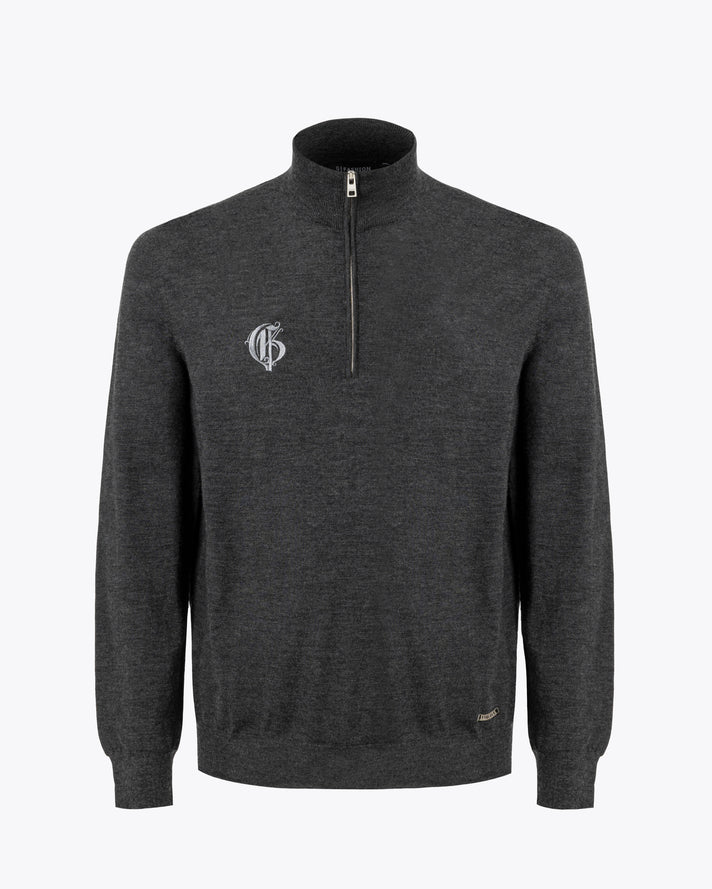 Grey Half-Zip Cashmere Silk Mockneck