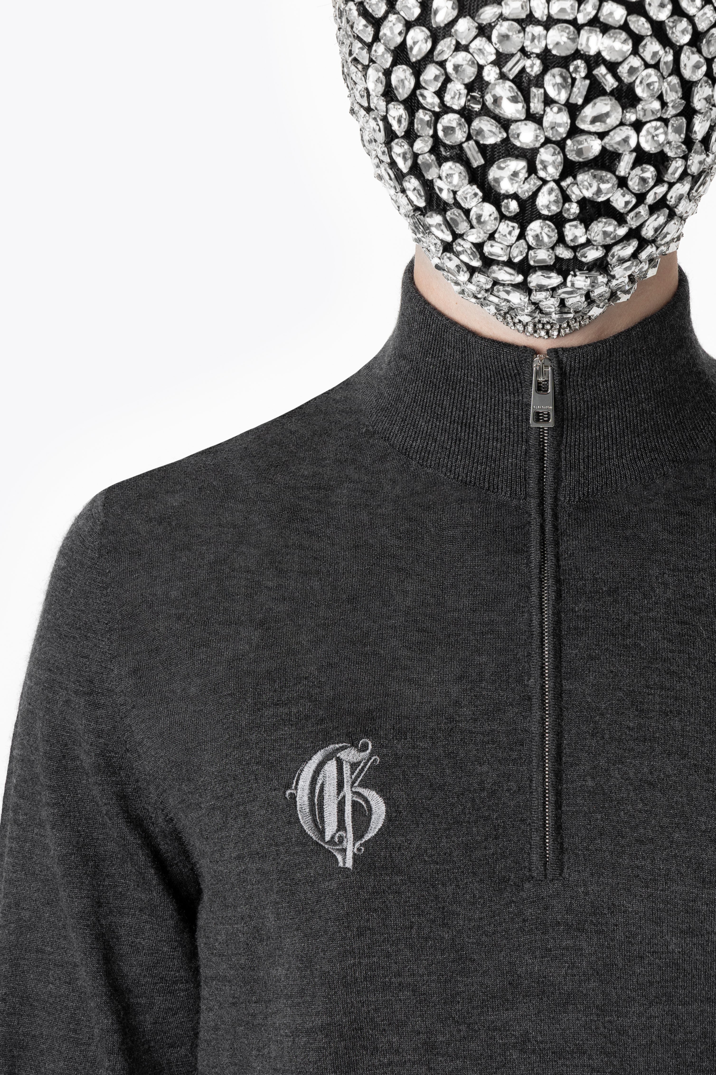 Grey Half-Zip Cashmere Silk Mockneck