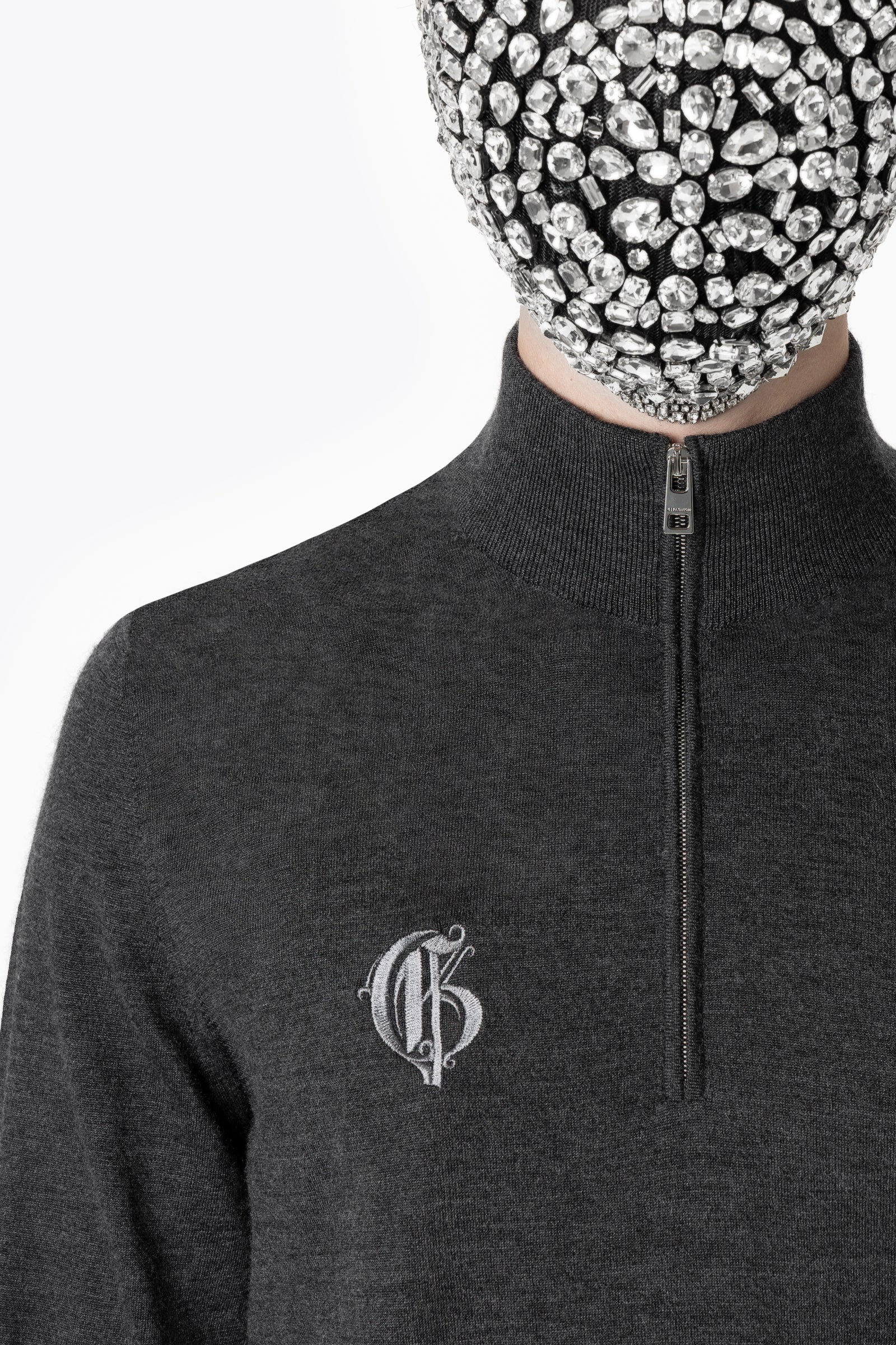 Grey Half-Zip Cashmere Silk Mockneck