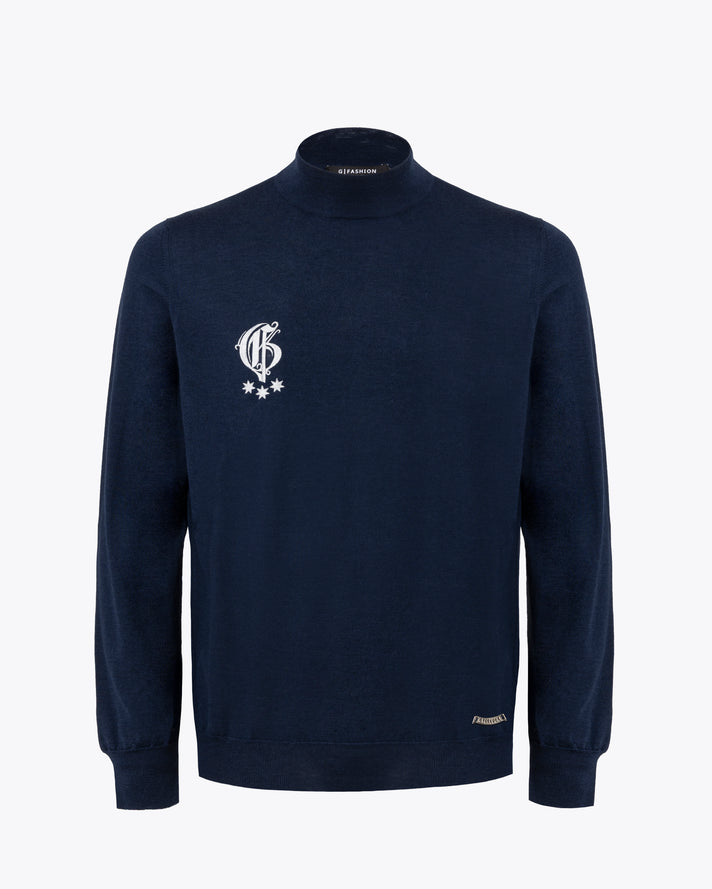 Dark Blue Cashmere Silk Turtleneck