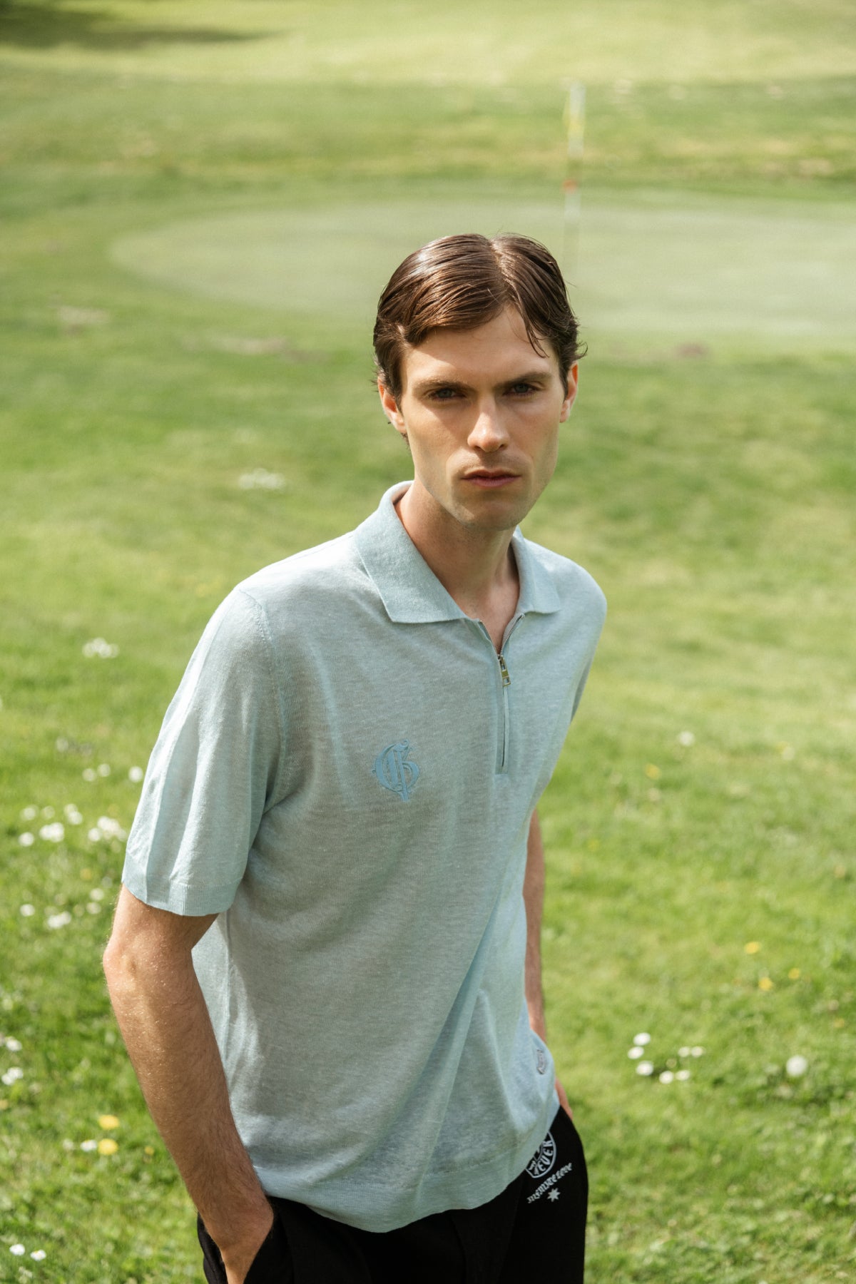 Pastel Blue Polo with Zip