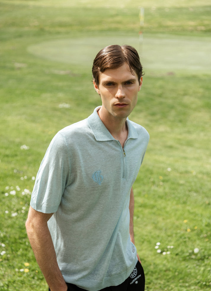 Pastel Blue Polo with Zip