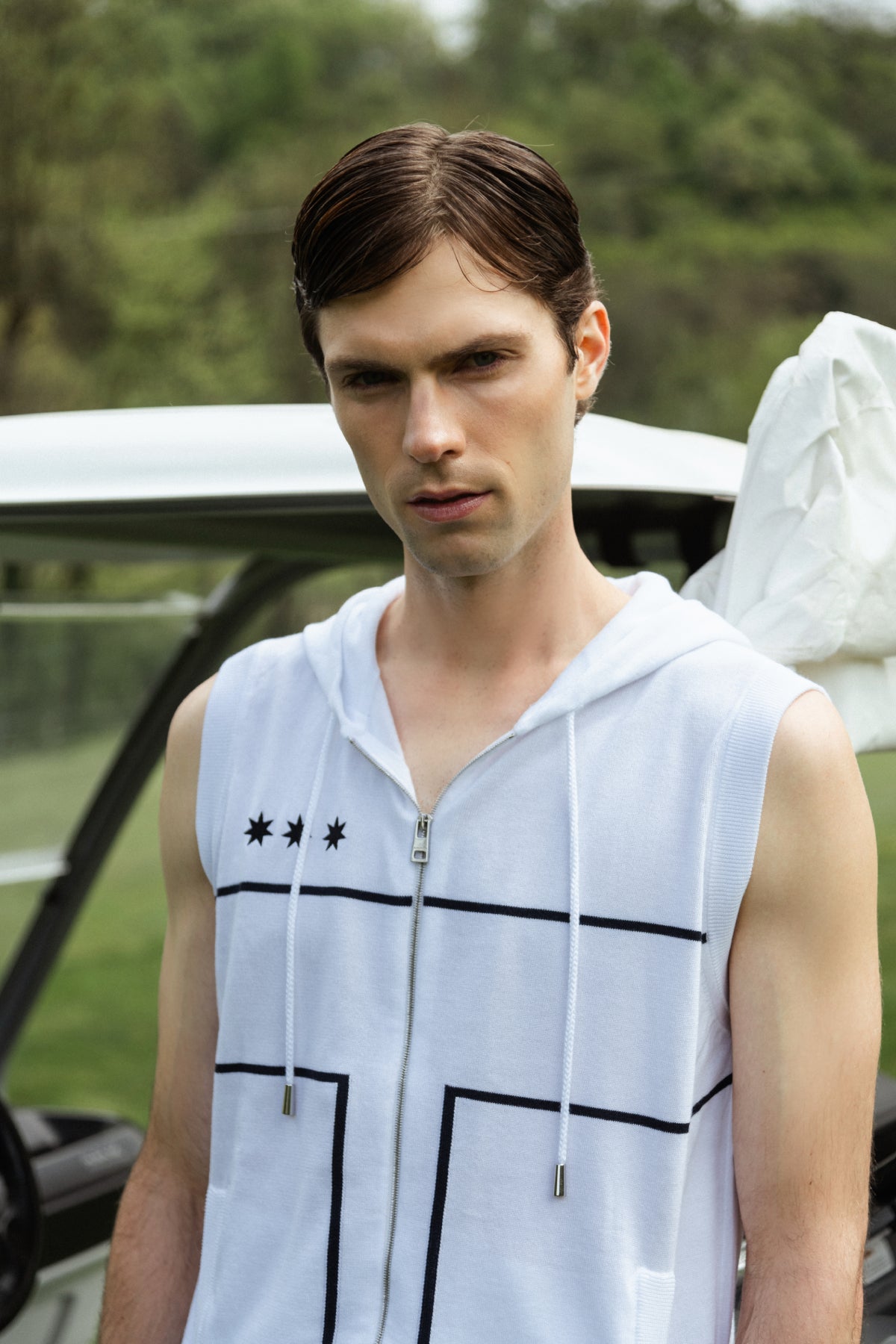 White Stripes Full Zip Vest