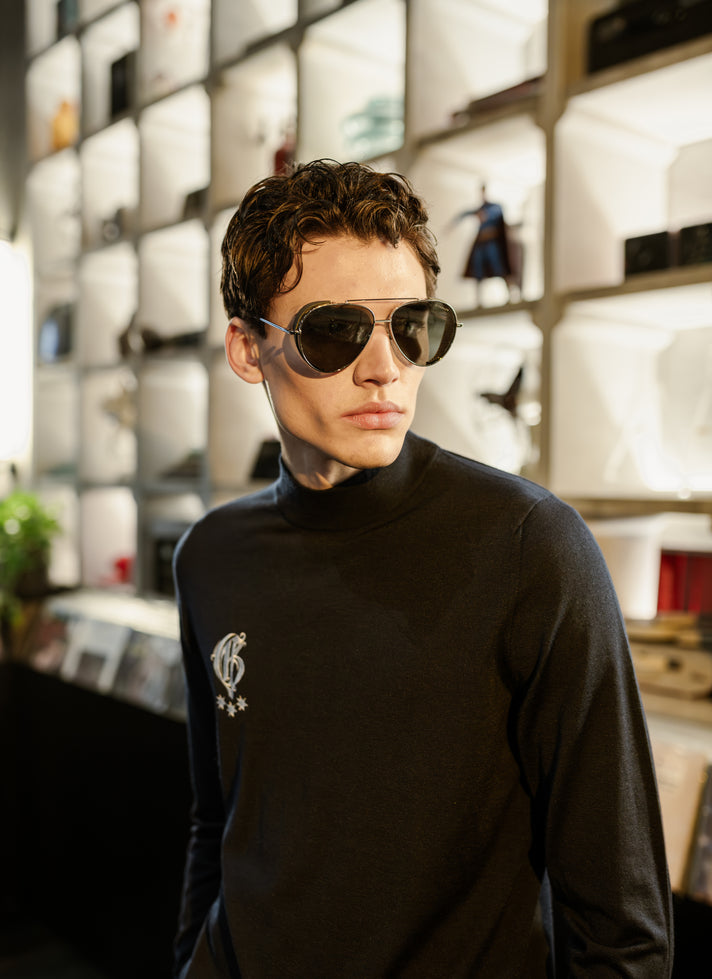 Dark Blue Cashmere Silk Turtleneck