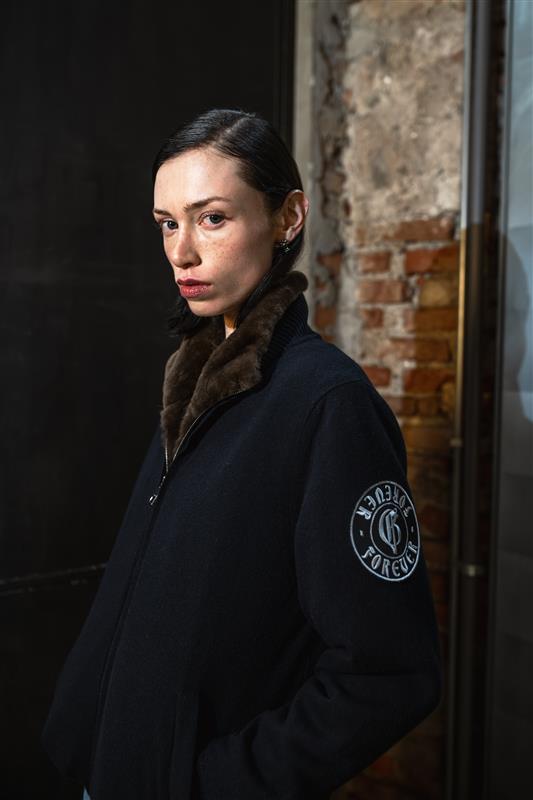 Dark Blue Cashmere Bomber Jacket with Beaver fur
