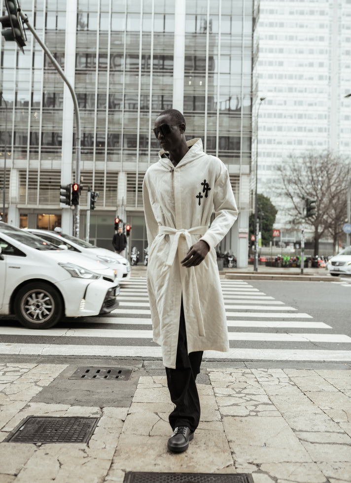 White Hooded and Quilted Robe Coat - G|Forever