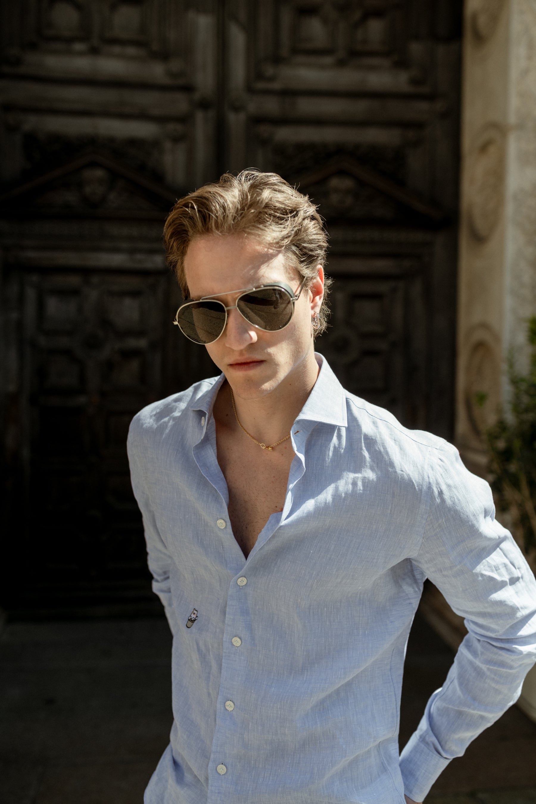 Light blue Linen Shirt with Snow Logo