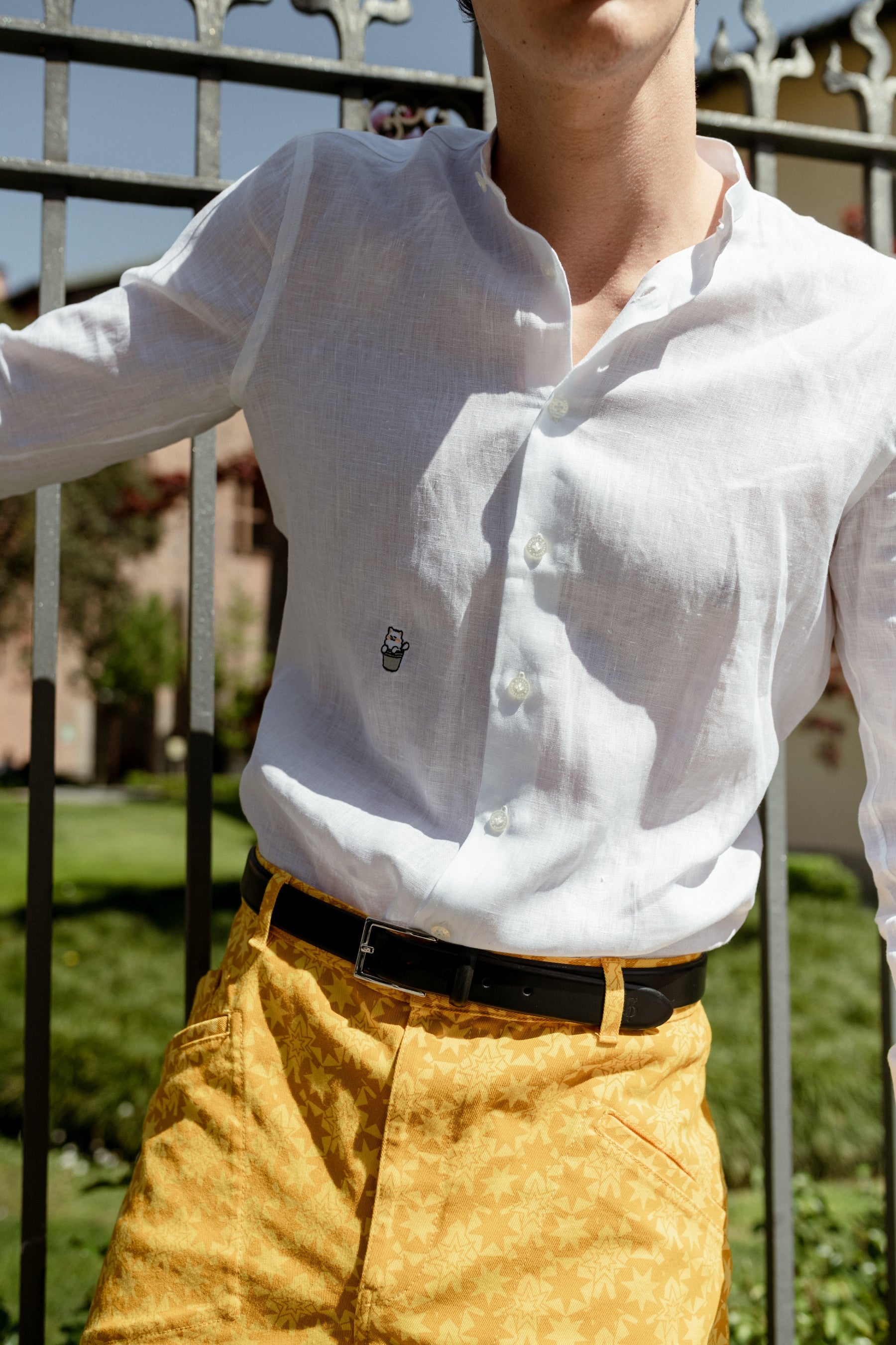 White Linen Shirt with Snow Logo