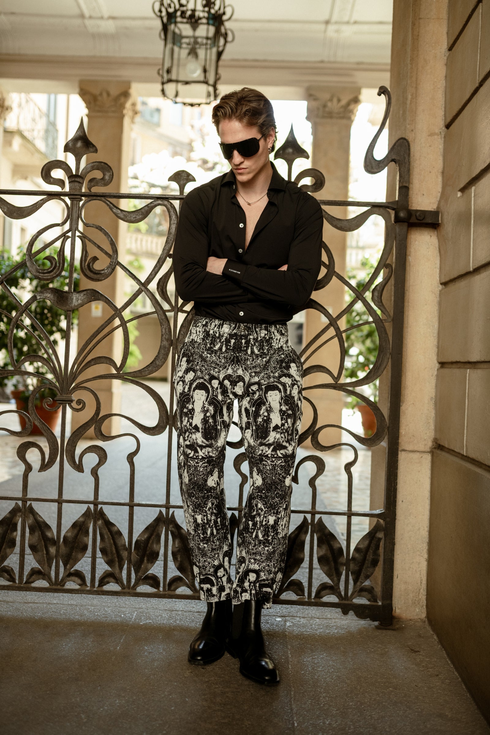 Black Stretch Shirt with French Collar