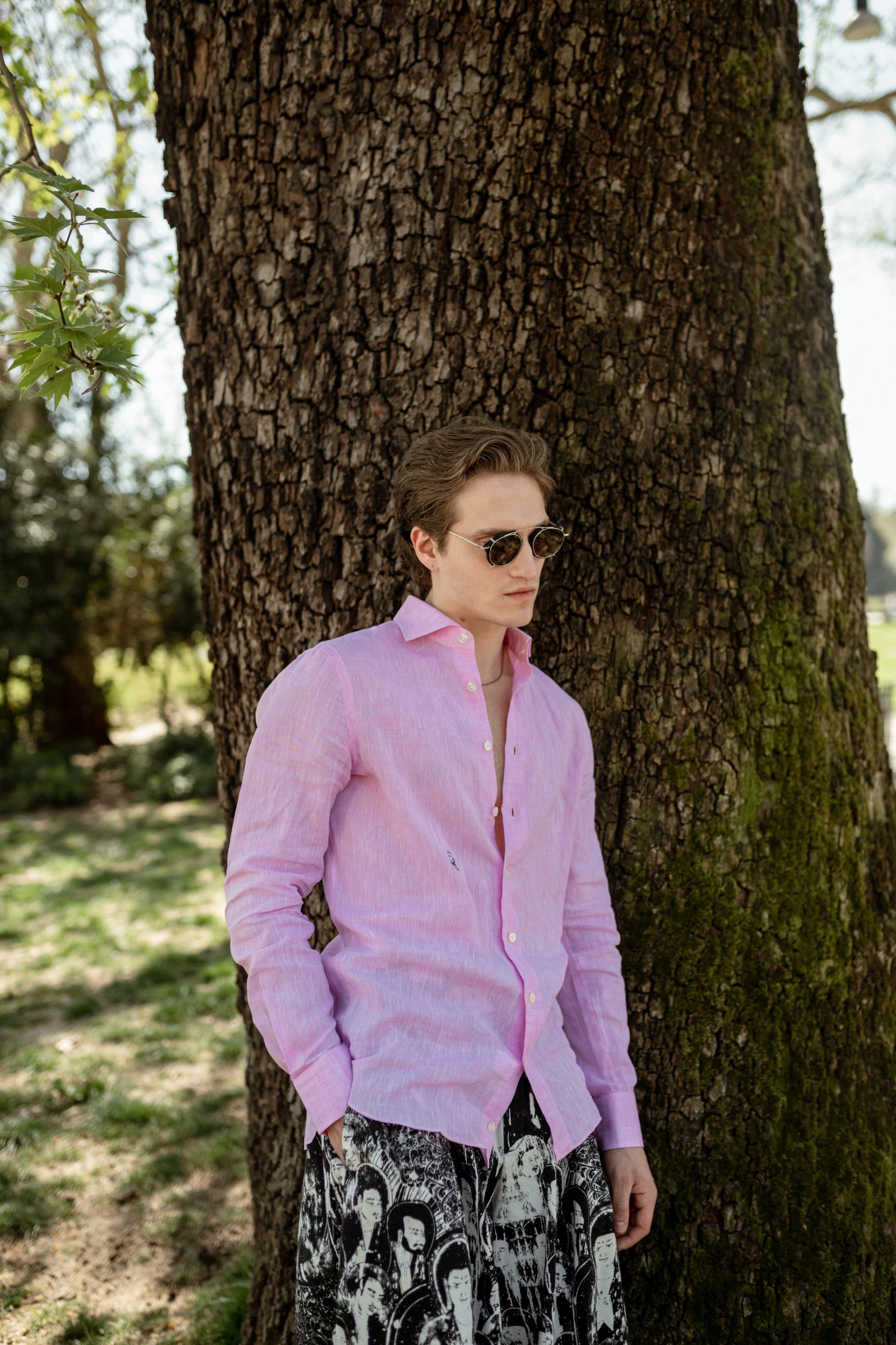 Pink Linen Shirt with Snow Logo