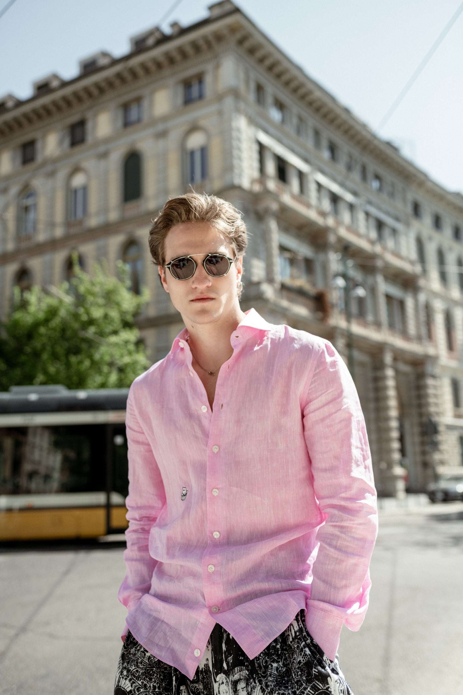 Pink Linen Shirt with Snow Logo