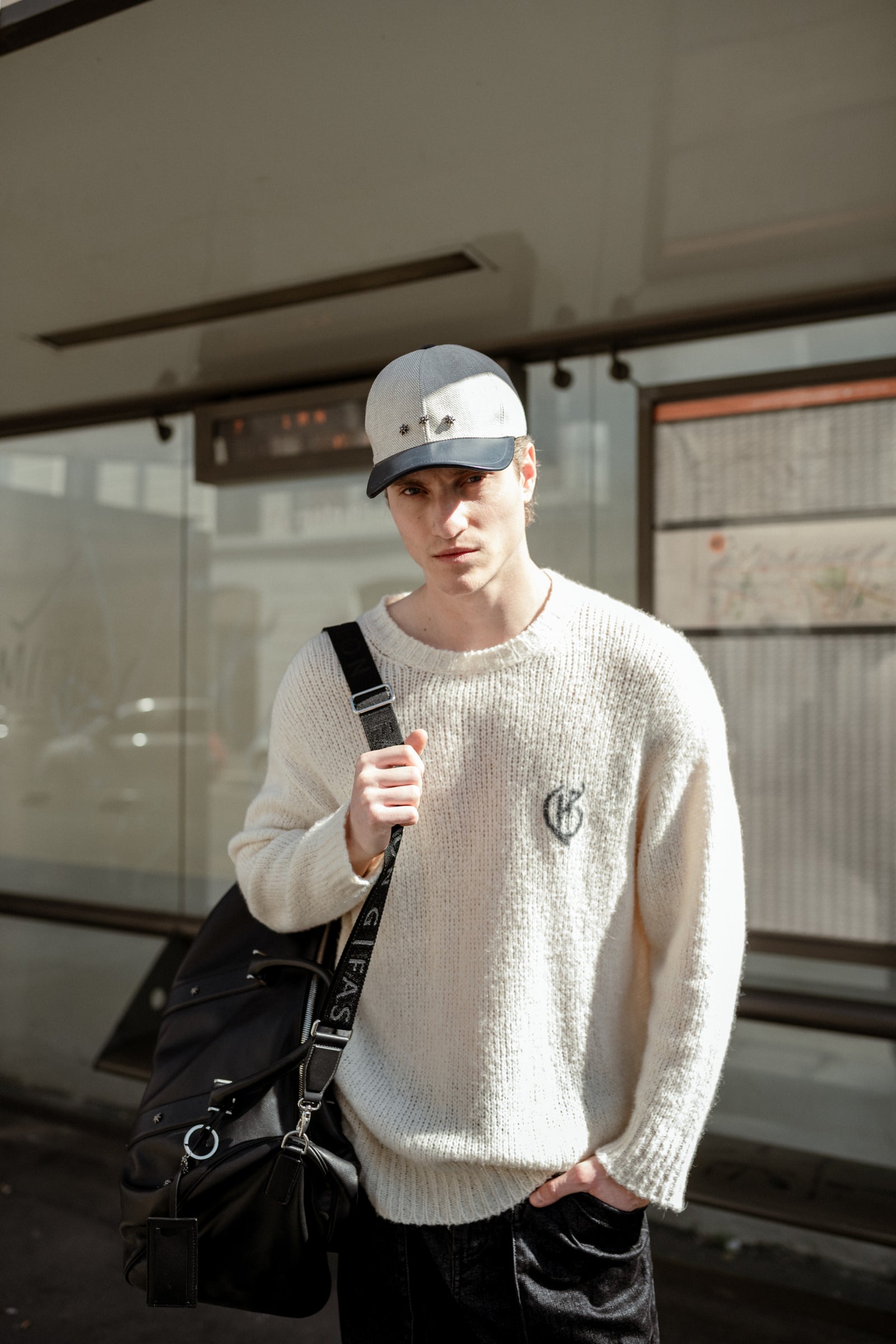 Star Baseball Cap in Calf Leather and Canvas