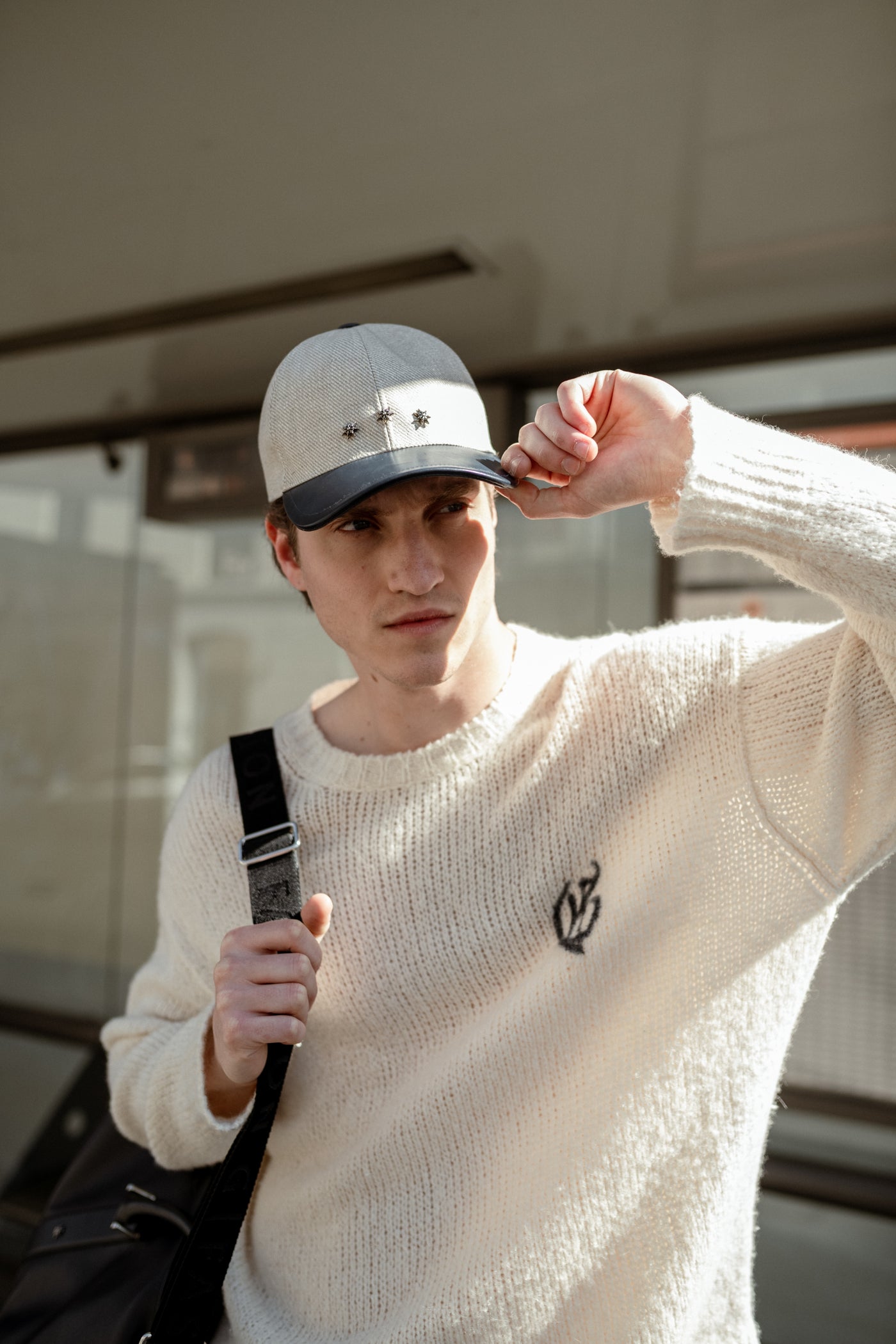 Star Baseball Cap in Calf Leather and Canvas