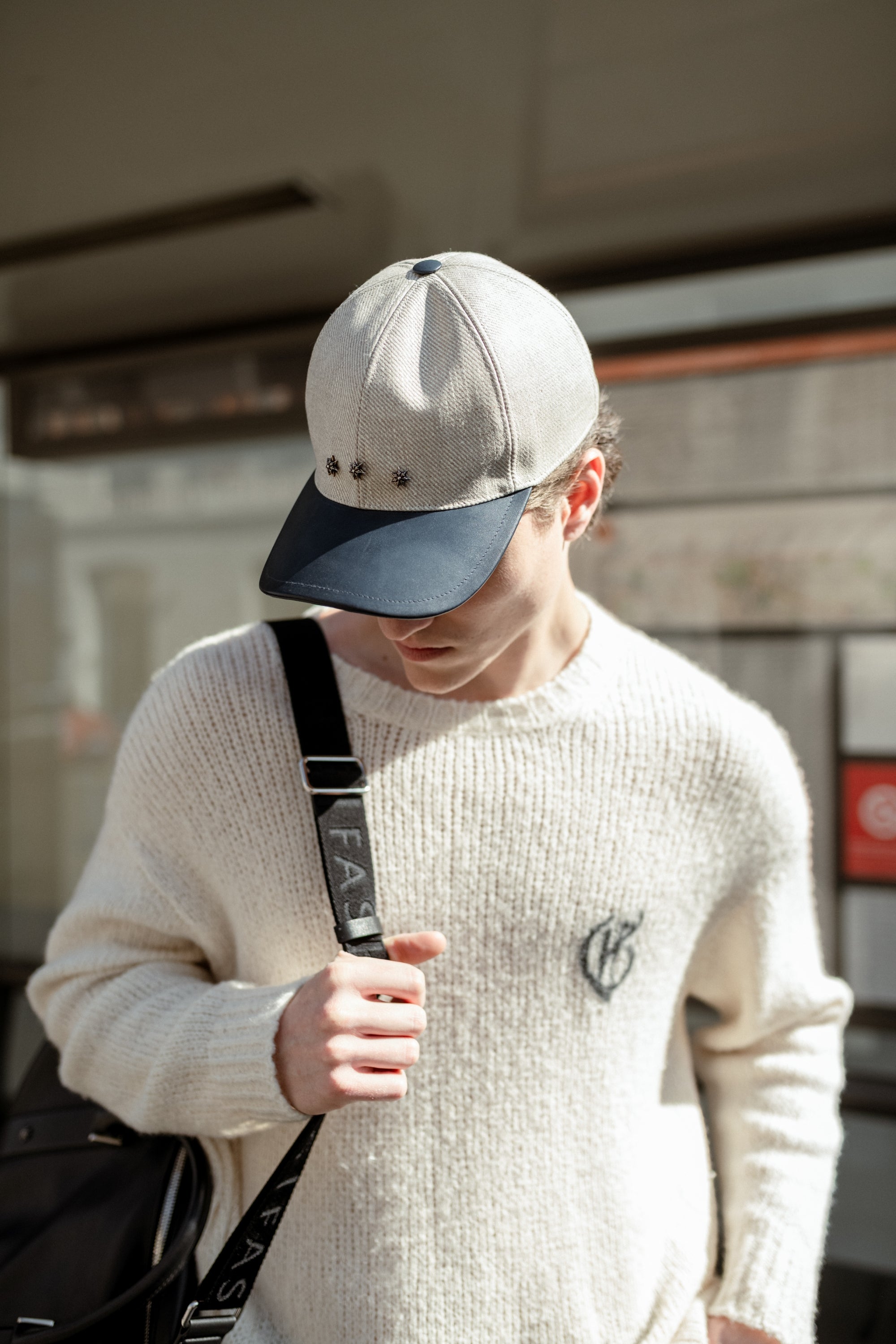 Star Baseball Cap in Calf Leather and Canvas