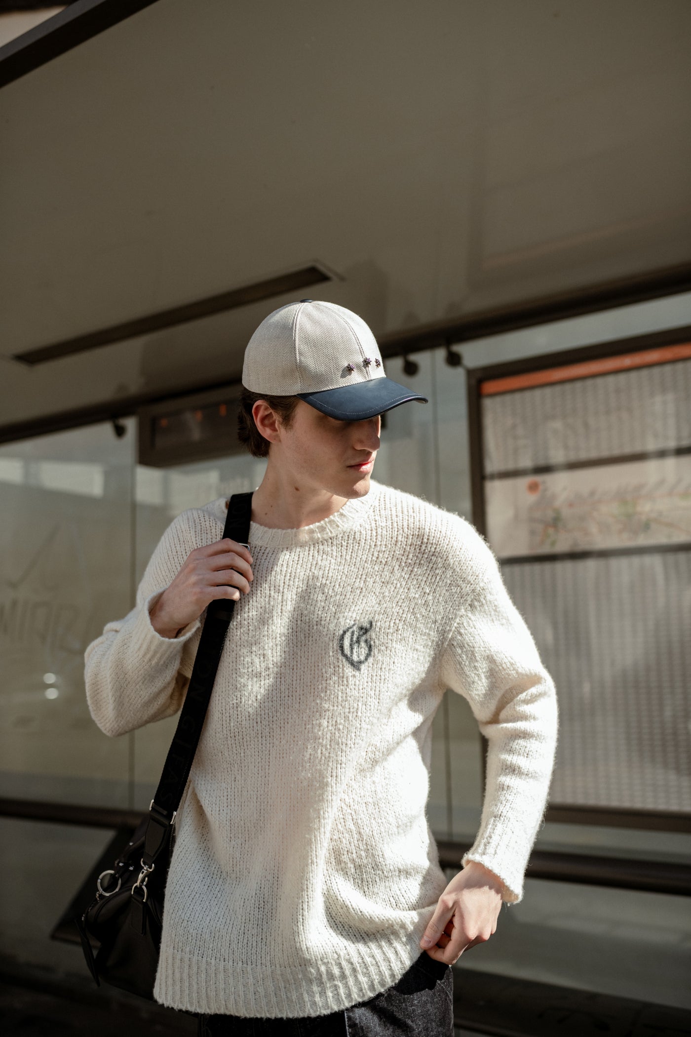 Star Baseball Cap in Calf Leather and Canvas