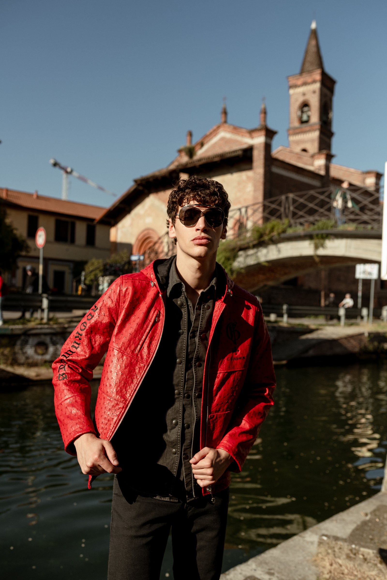 RED OSTRICH HOODED JACKET