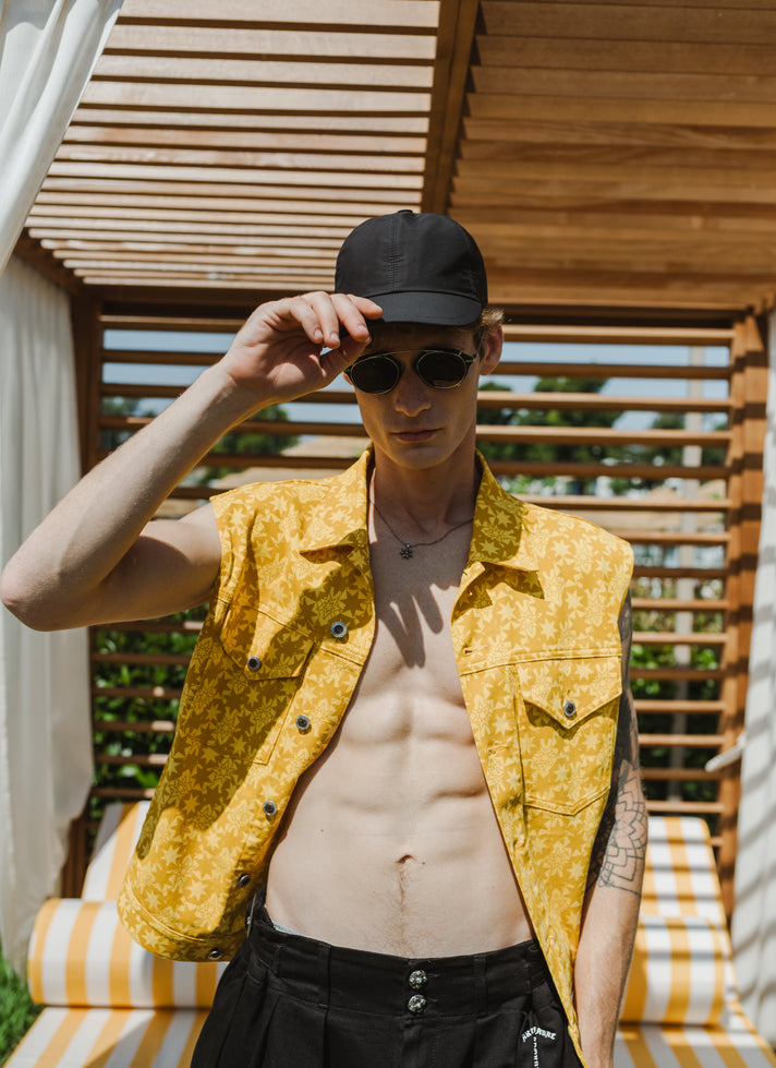 档案黄色牛仔无袖夹克