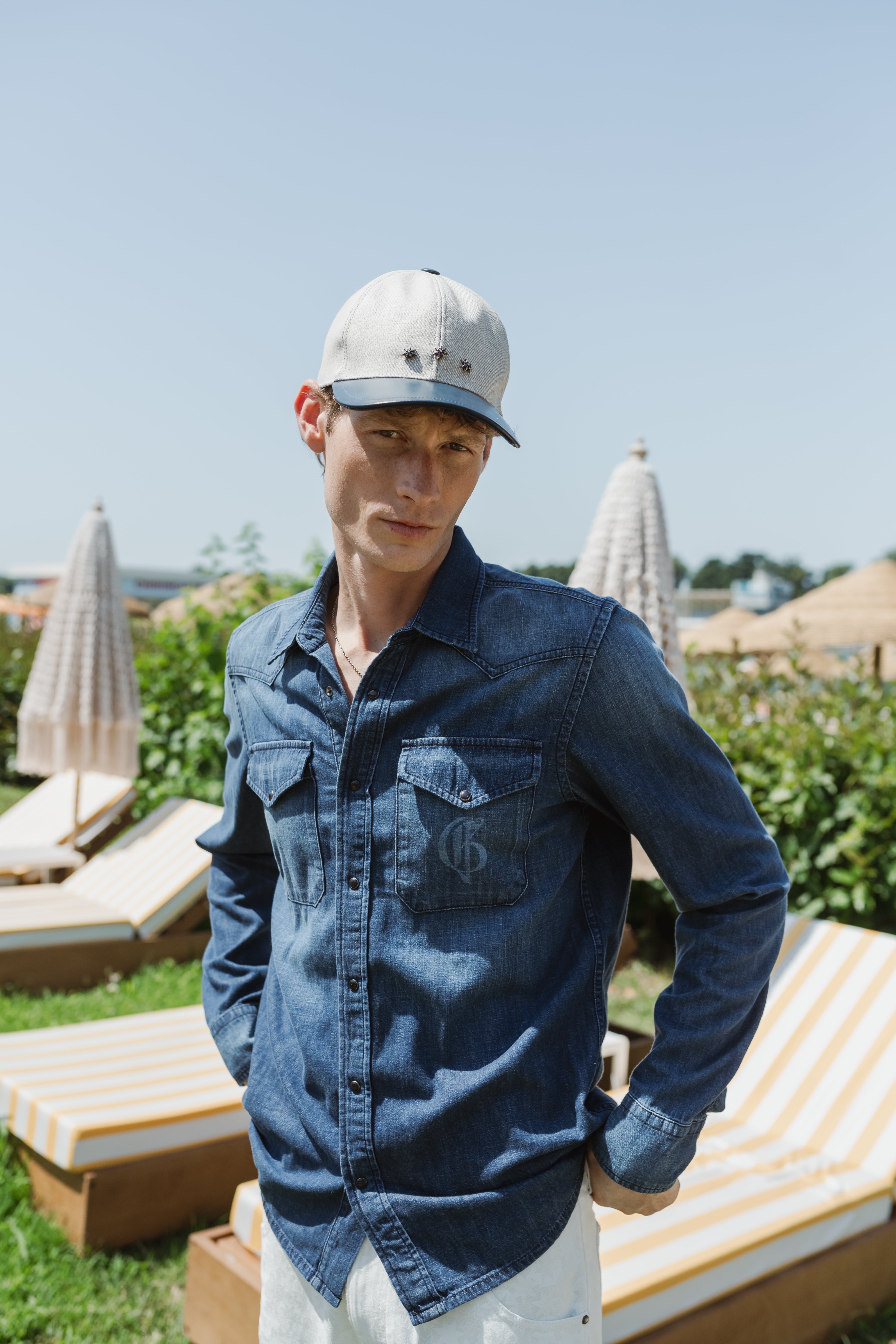 Star Baseball Cap in Calf Leather and Canvas