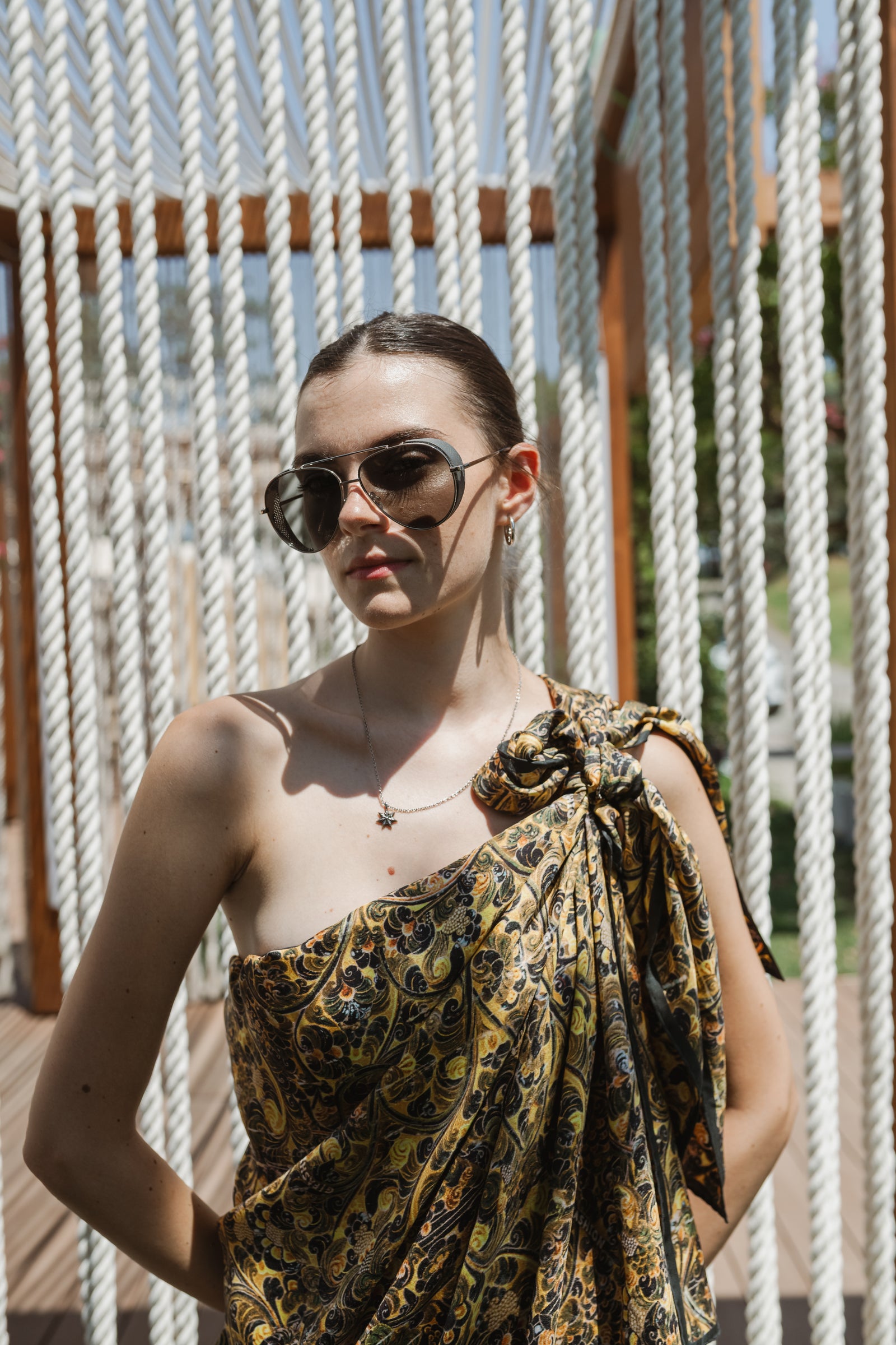 Buddha yellow rectangle scarf
